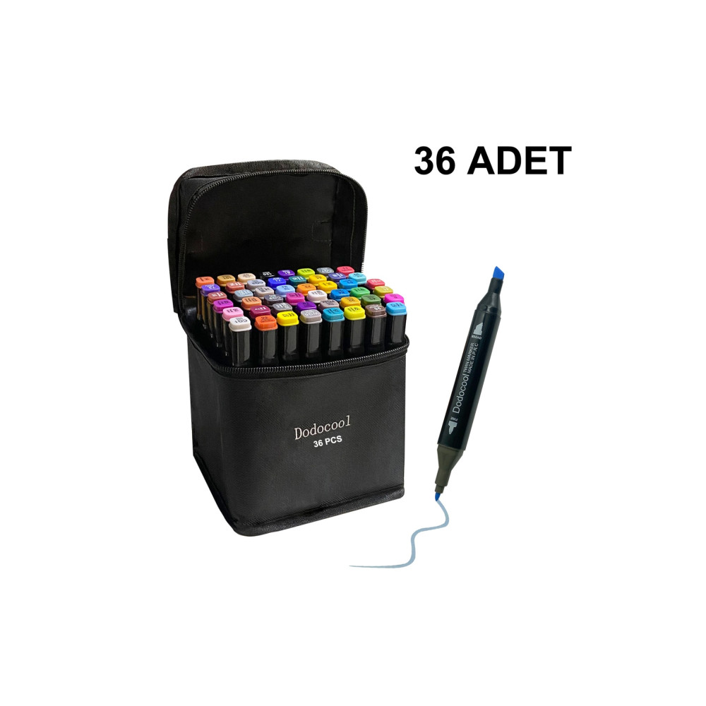 Dodocool 36’lı Çift Uçlu Touch Marker Art Tasarım Kalem Seti Çanta Taşınabilir İthal Ürün Keçe Uçlu Kalem Fiyatı
