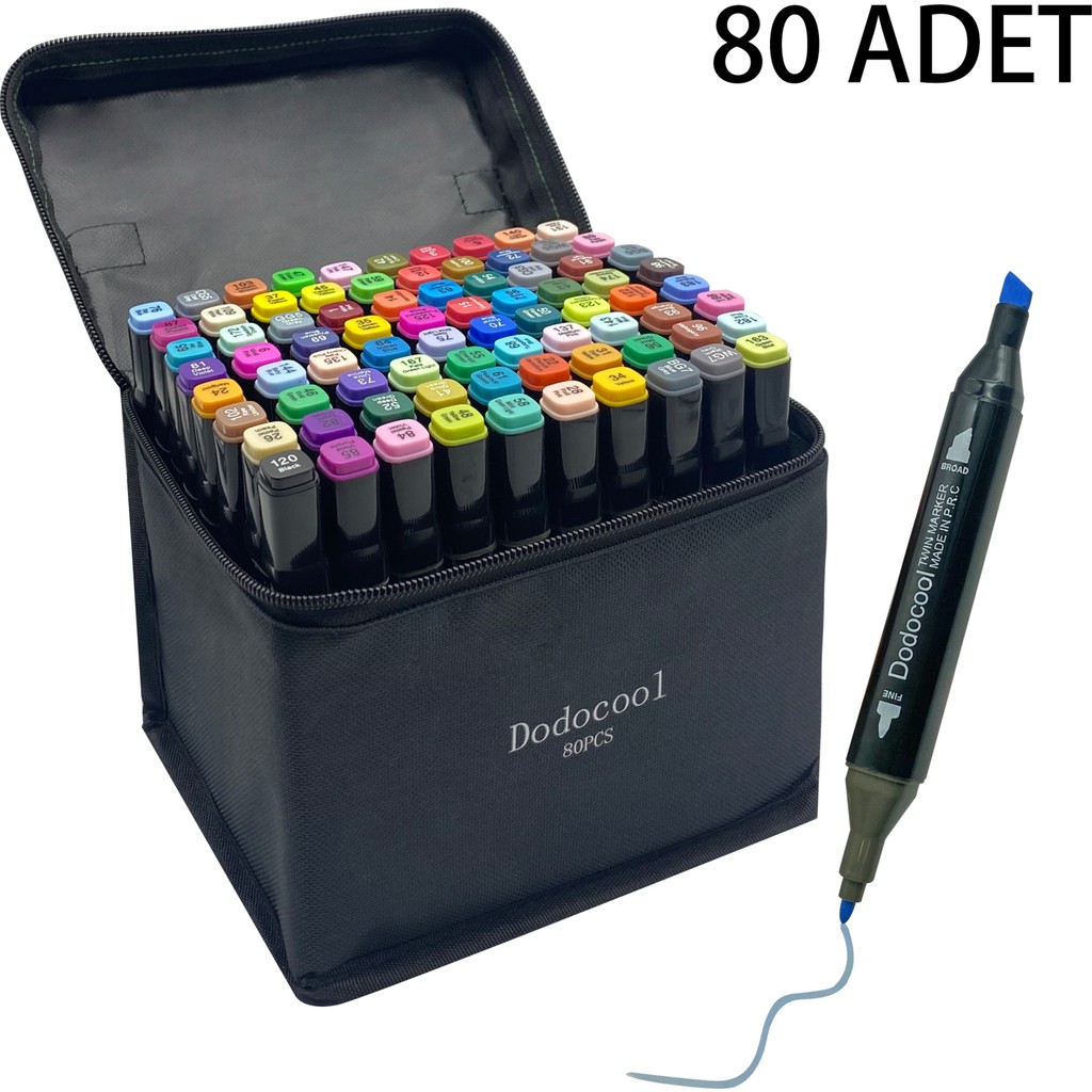Dodocool 80’li Çift Uçlu Touch Marker Art Tasarım Keçeli Kalem Seti Çantalı Taşınabilir Ithal Ürün - Karışık - 80 Kalem & Yazı Gereçleri Fiyatı