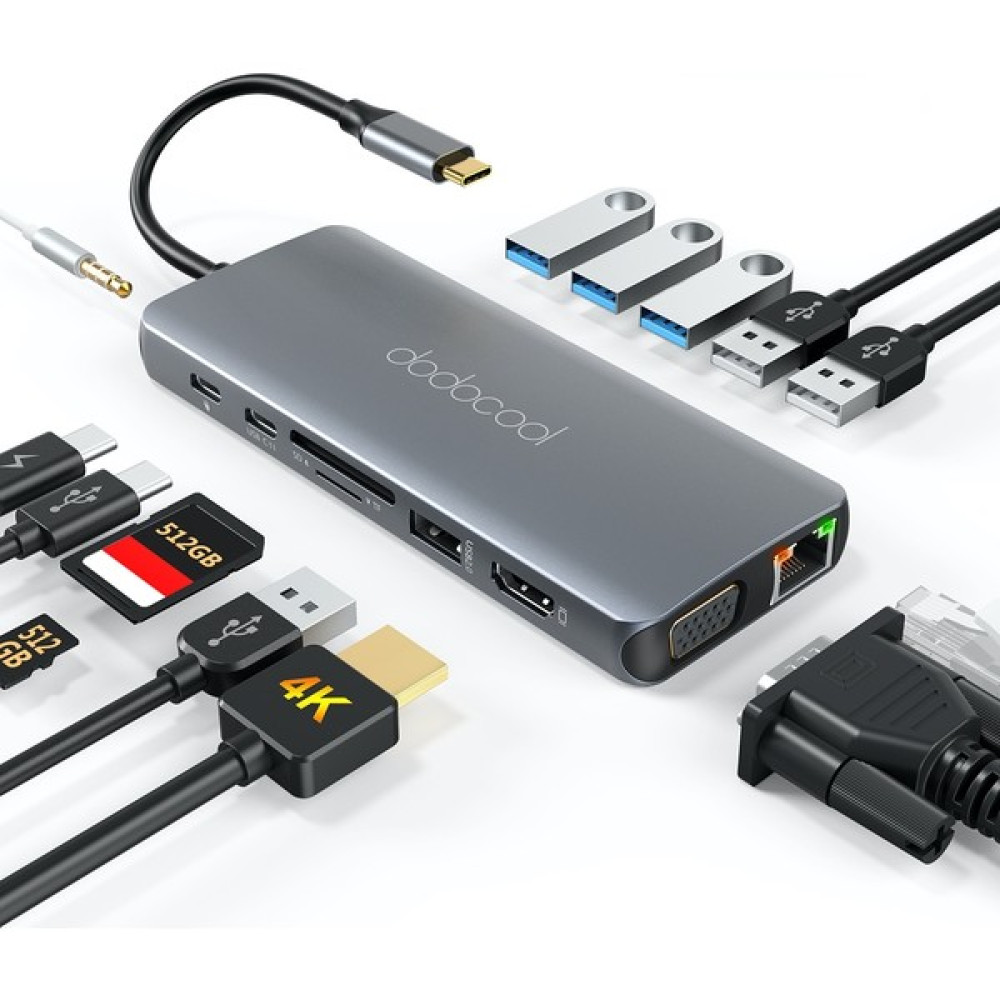 Dodocool DC74 14IN1 VGA HDMI 3.5mm Sd/tf Kart Pd USB 3.0 Usb-C Type-C Hub Tablet Pc Aksesuarları Fiyatı