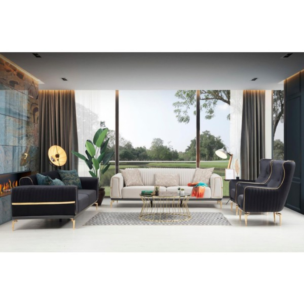 Doff Sofa Koltuk Takımı 3+3+1+1 - Siyah - Bej Koltuk Takımı / Seti Fiyatı