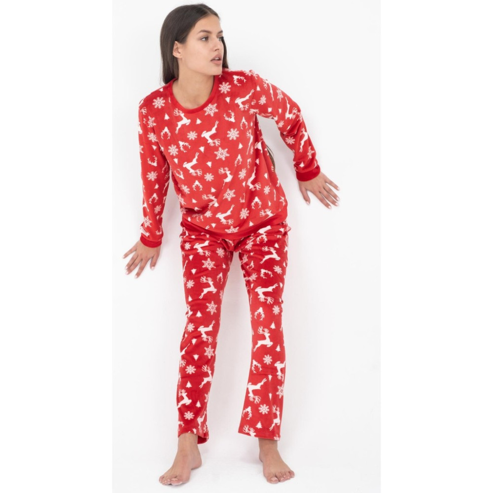 Dofi Kadın 1719 Kırmızı Geyik Desenli Süper Soft Kışlık Yılbaşı Pijama Takımı Yeni Yıl Noel Kadın Pijama Fiyatı