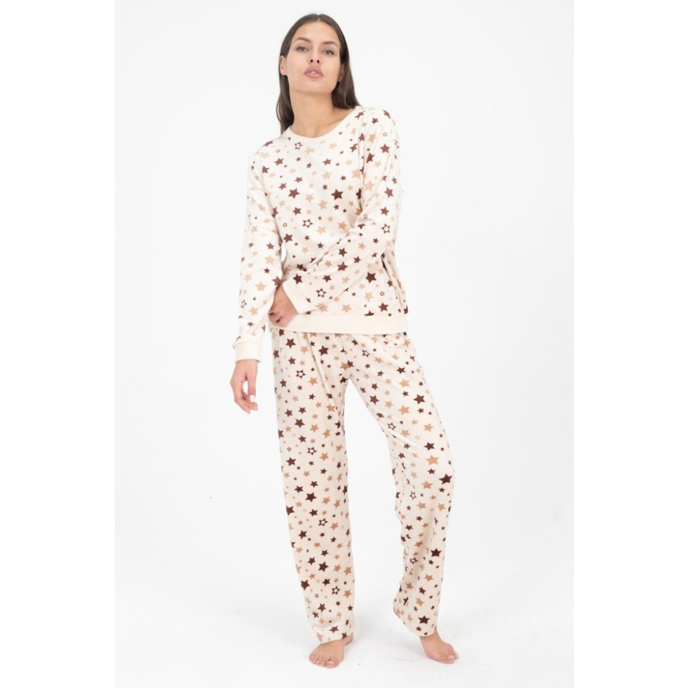 Dofi Kadın 1721 Krem Yıldız Desenli Süper Soft Kışlık Yılbaşı Pijama Takımı Yeni Yıl Noel Kadın Pijama Fiyatı