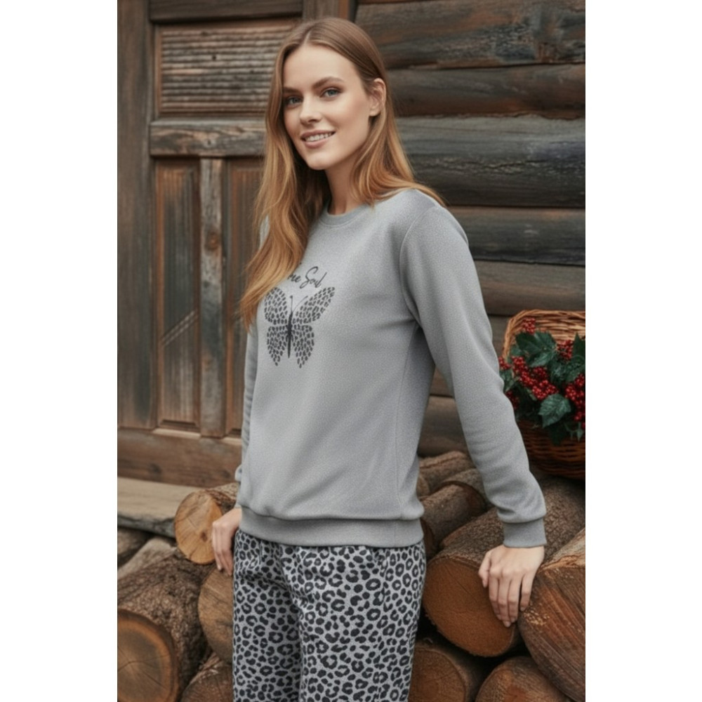 Dofi Kadın 1741 Leopar Desenli Süper Soft Pijama Takımı- Gri/ Krem / PEMBE Kadın Pijama Fiyatı