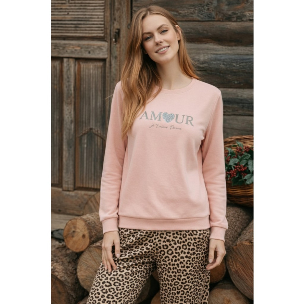 Dofi Kadın 1741 Leopar Desenli Süper Soft Pijama Takımı- Gri/ Krem / PEMBE Kadın Pijama Fiyatı