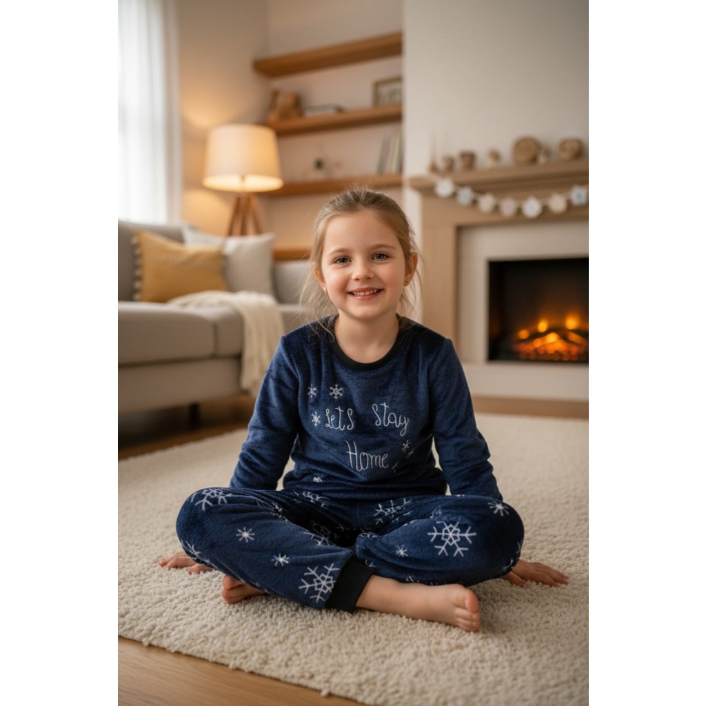 Dofi Kız Çocuk 1731 Süper Soft Kışlık Yılbaşı Yıldız Temalı Pijama Takımı - Lacivert Diğer Fiyatı
