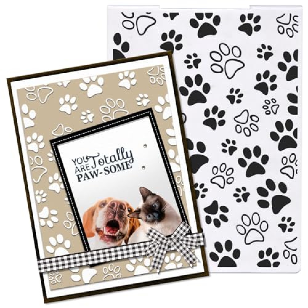 Dog Paw Print Background Plastic Embossing Folders for Card Making Pet Cat Paw Print Background Scrapbooking Plastic Template Photo Album Card Paper Handmade DIY Craft Decoration Template Molds
