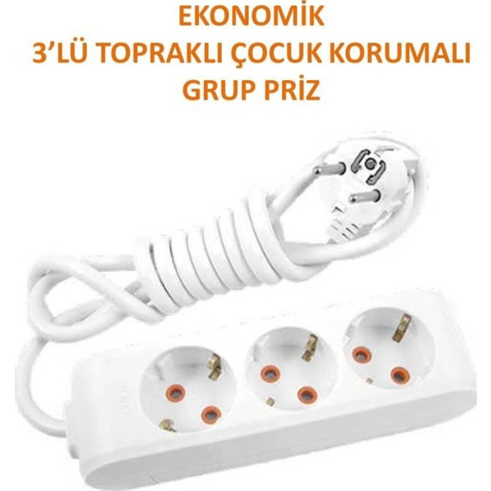 Doğa Ekonomik 3'lü Grup Priz Topraklı Çocuk Korumalı 10 Metre Kablo Prizler Fiyatı