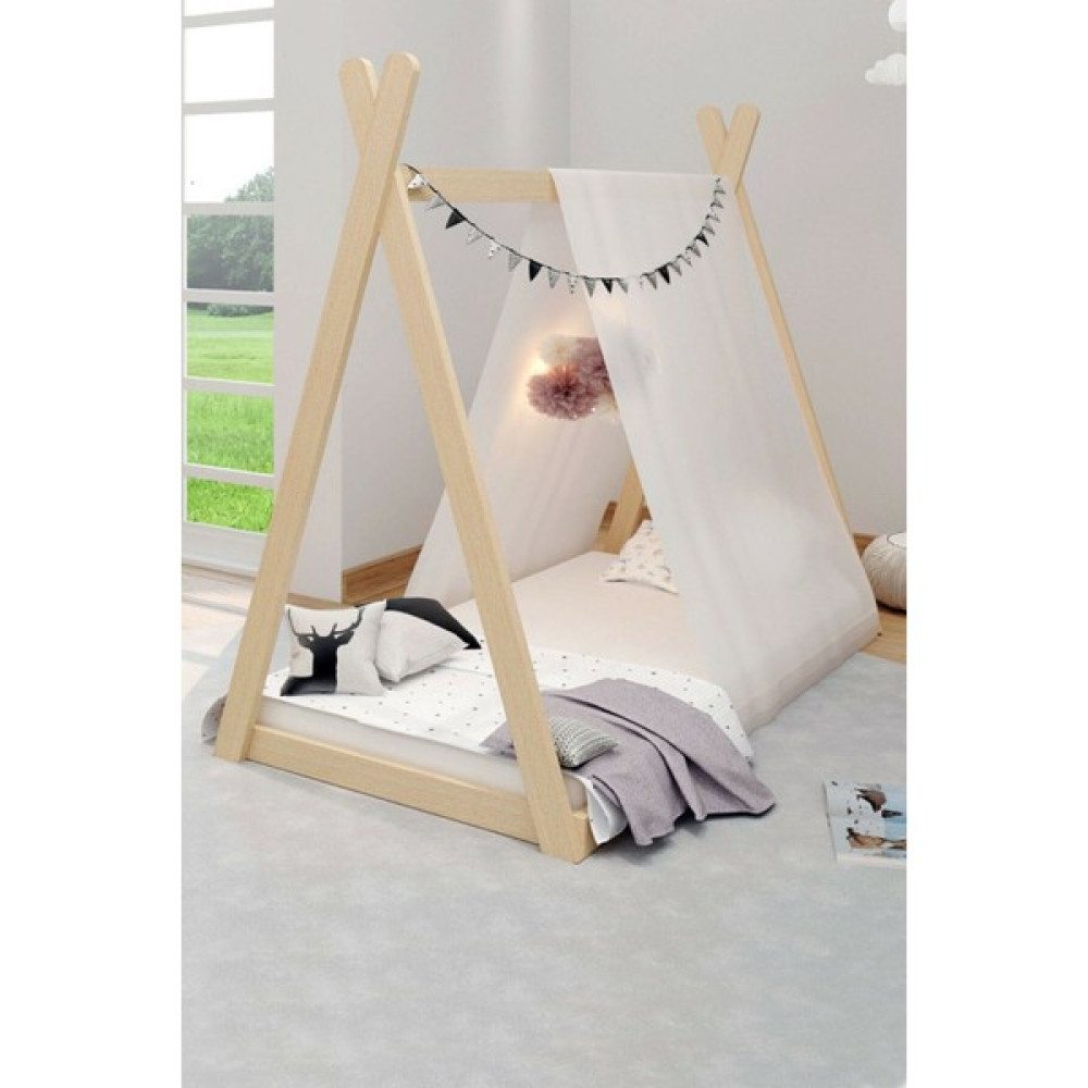 Doğal Ahşap Çocuk Kızılderili Çadırı Yatak 190X90 Büyük Boy - 90 x 190 cm Karyola Fiyatı