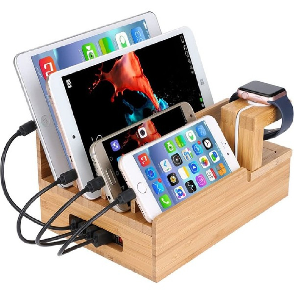 Doğal Bambu Cep Telefonu Tablet Ahşap Tutucu Şarj Istasyonu Izle Standı iPad iPhone Iwatch Birden Çok Cihazlar Organizatör | Telefon Tutucular ve d... Cep Telefonu Tutucu Fiyatı