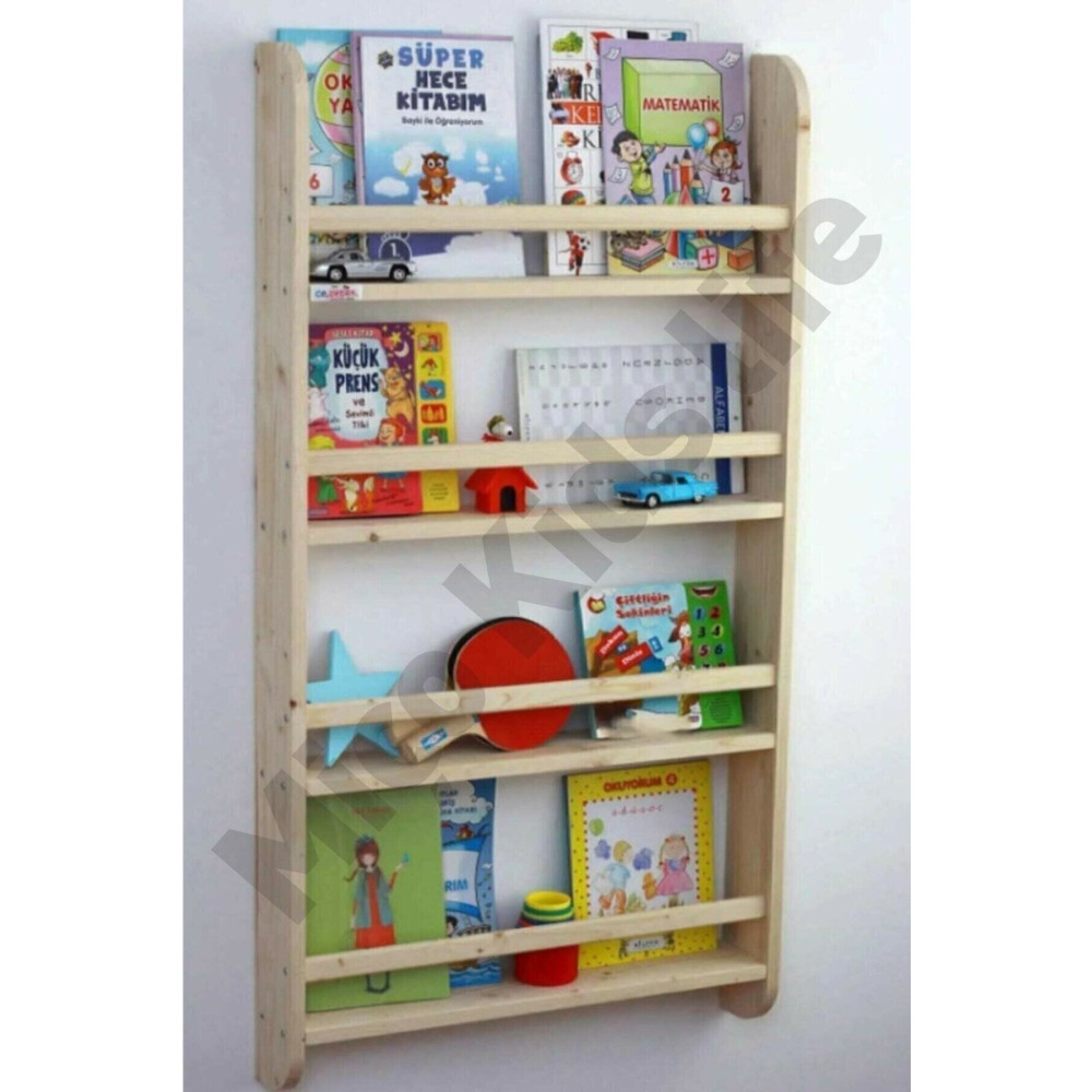Doğal Life Montessori Çocuk Odası Kitaplığı Ahşap Ham Verniksiz Doğal Kitaplık 100*50*9 50 cm Beden Bebek-Çocuk Odası Fiyatı