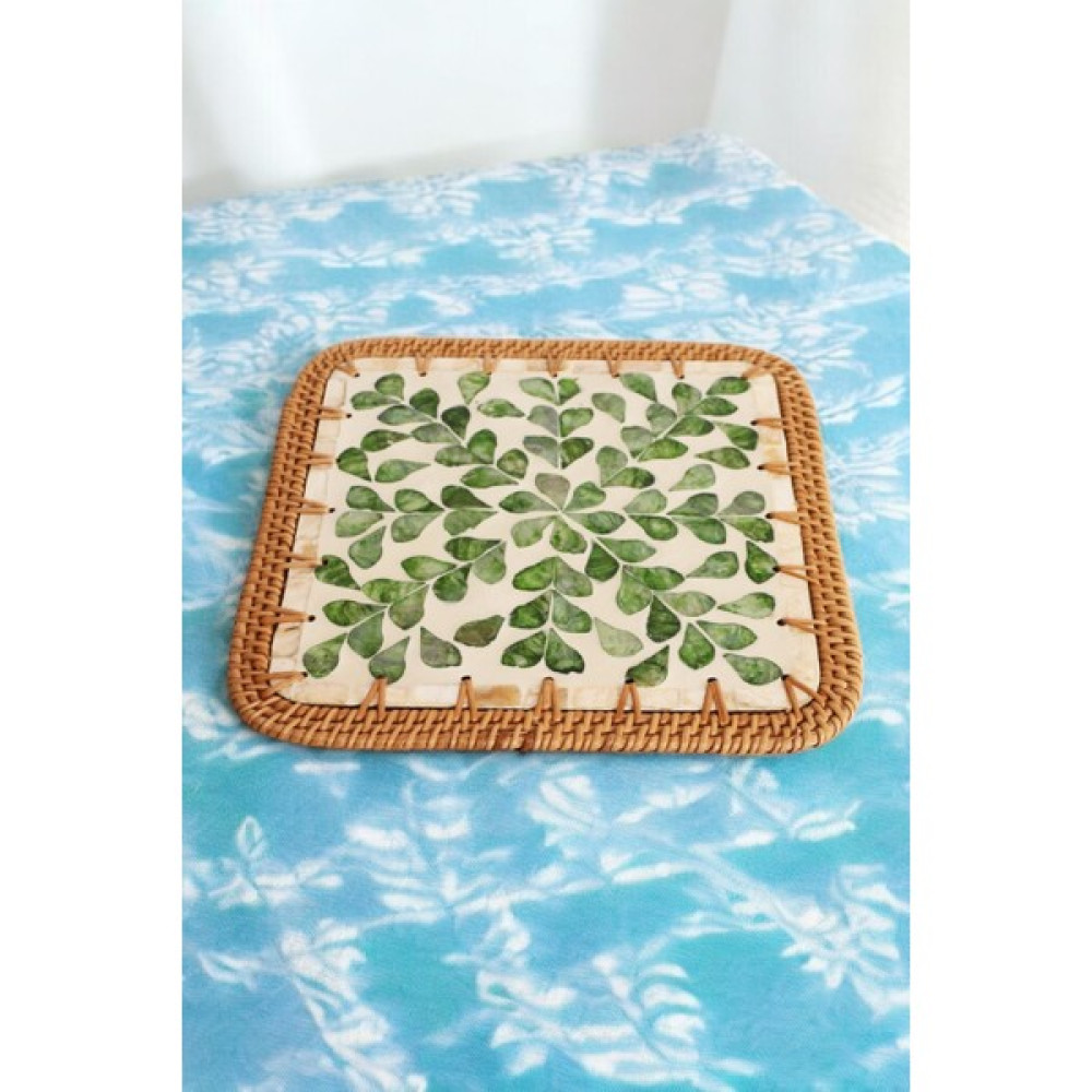 Doğal Rattan Çerçeveli El Yapımı Yeşil Mozaik Tasarımlı Dekoratif Altlık Nihale Masa Dekoru (23CM) Oceanpoint - Fıstık Yeşili Oto Boyaları Fiyatı