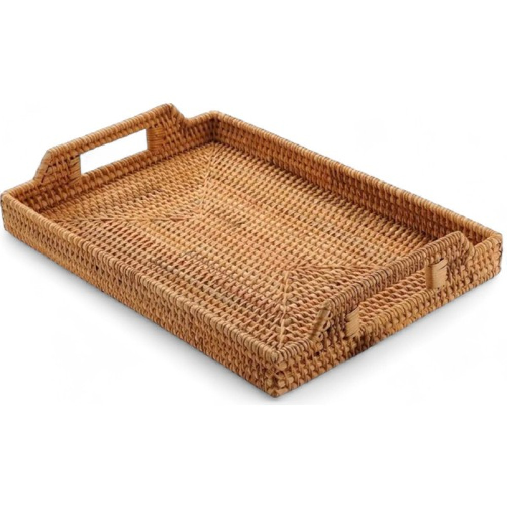 Doğal Rattan Dikdörtgen Tepsi El Yapımı Kulplu Servis Tepsisi Kahvaltı Çay Kahve Sunum Tepsi (38CM) Oceanpoint - Açık Kahverengi Oto Boyaları Fiyatı