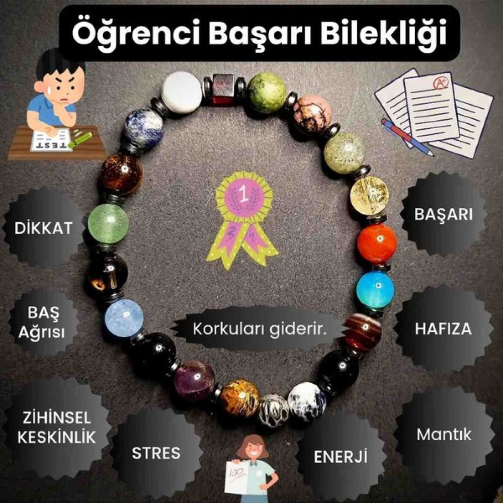 Doğal Taş Bileklik Kolye Öğrenci Başarı Bilekliği (Erkek Model)-(17-18 Cm) Doğal Taş Saat ve Bileklik Aksesuarı Fiyatı