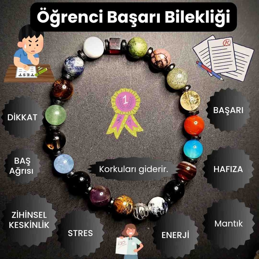 Doğal Taş Bileklik Kolye Öğrenci Başarı Bilekliği (Erkek Model)-(18-19 Cm) Doğal Taş Diğer Fiyatı