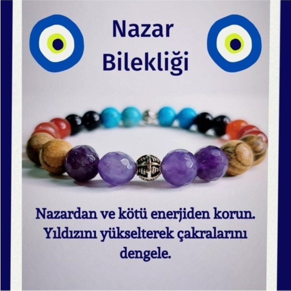 Doğal Taş Cenneti Doğaltaş Unisex Nazar Bilekliği Ametist, Jasper, Akik, Turkuaz, Yıldız Taşı Saat ve Bileklik Aksesuarı Fiyatı
