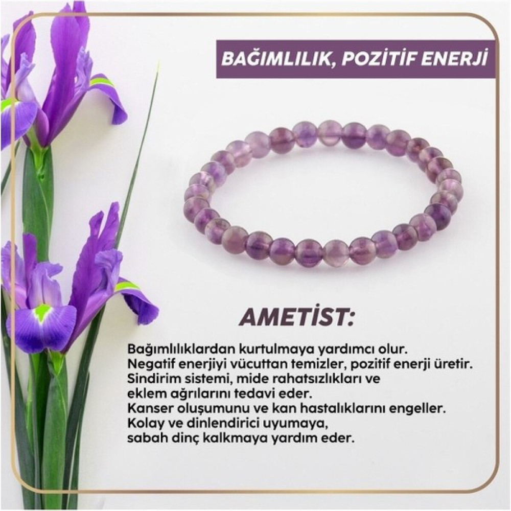 Doğal Taş Cenneti Sertifikalı Ametist Doğal Taş Bileklik 6mm B102 Saat ve Bileklik Aksesuarı Fiyatı