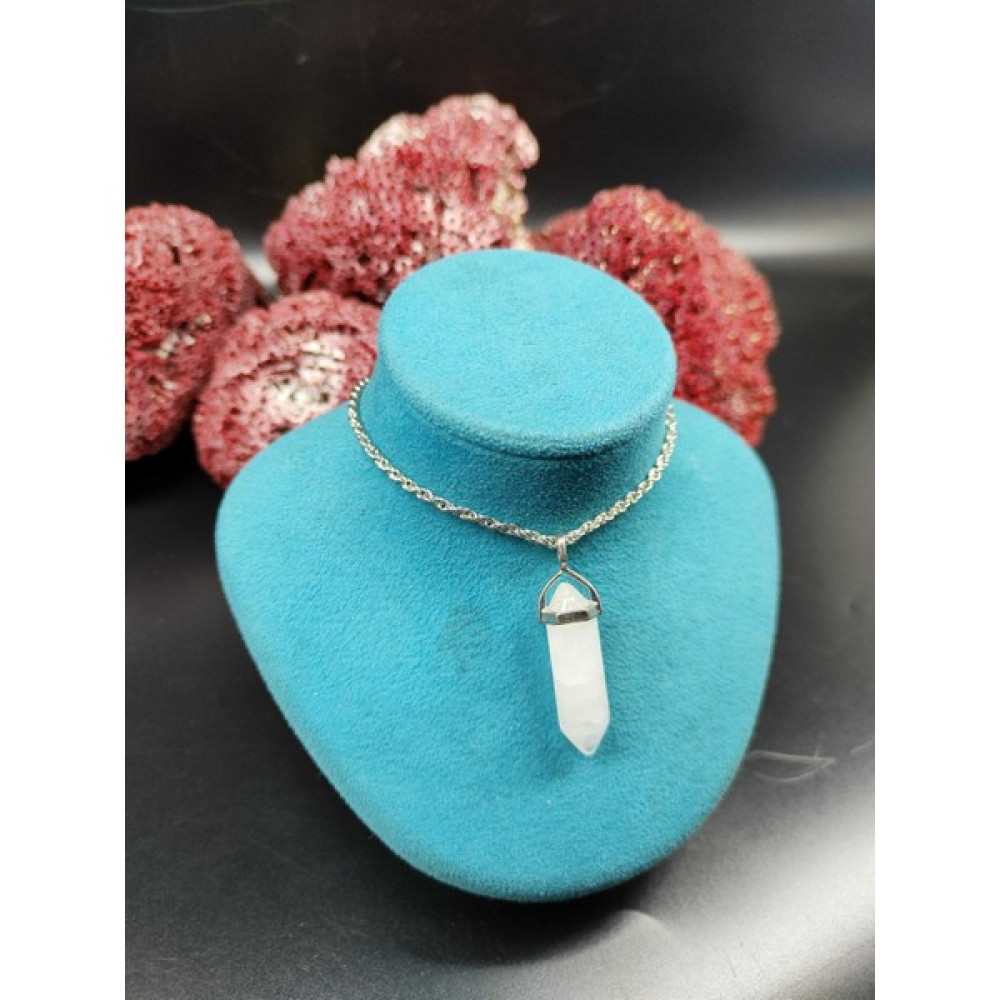 Doğal Taş Delisi Kristal Kuvars Doğal Taş Çivi Kolye Ucu (47 cm Zincir Dahil) - Beyaz - 47 Bijuteri Kolye Fiyatı