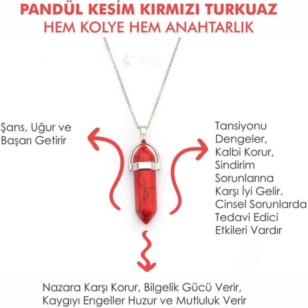 Doğal Taş Kırmızı Turkuaz Pandül Kesim Kadın Erkek (Uniseks) Ister Kolye Ister Anahtarlık - Koyu Kırmızı - 50 cm Bijuteri Kolye Fiyatı