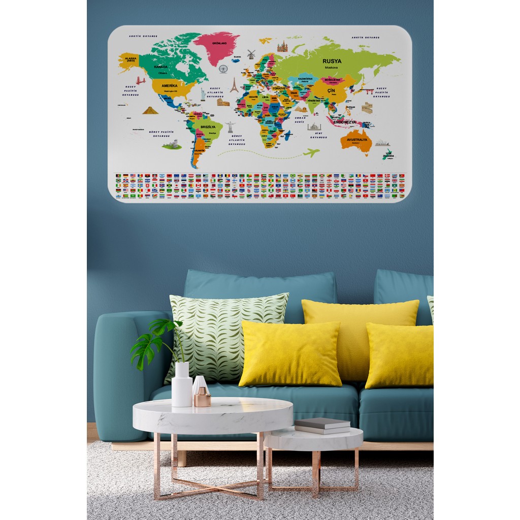 Doğal Tercih Türkçe Ülke Bayrak Lı Eğitici Başkent Detaylı Atlası Dünya Haritası Duvar Sticker - 100 x 65 cm SSD / Solid State Drive Fiyatı
