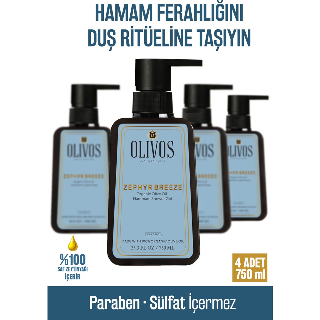 Doğal Zeytinyağlı Hamam Kokulu Banyo ve Duş Jeli Zeytinyağı Cilt Besleyici Nemlendirici 4 Adet 750ML - 750 ml Diğer Fiyatı