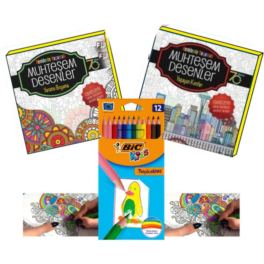Doğan Novus Yetişkinler için Mandala kitapları+Bic Kuruboya kalemi Sanat Mimari Kitapları Fiyatı