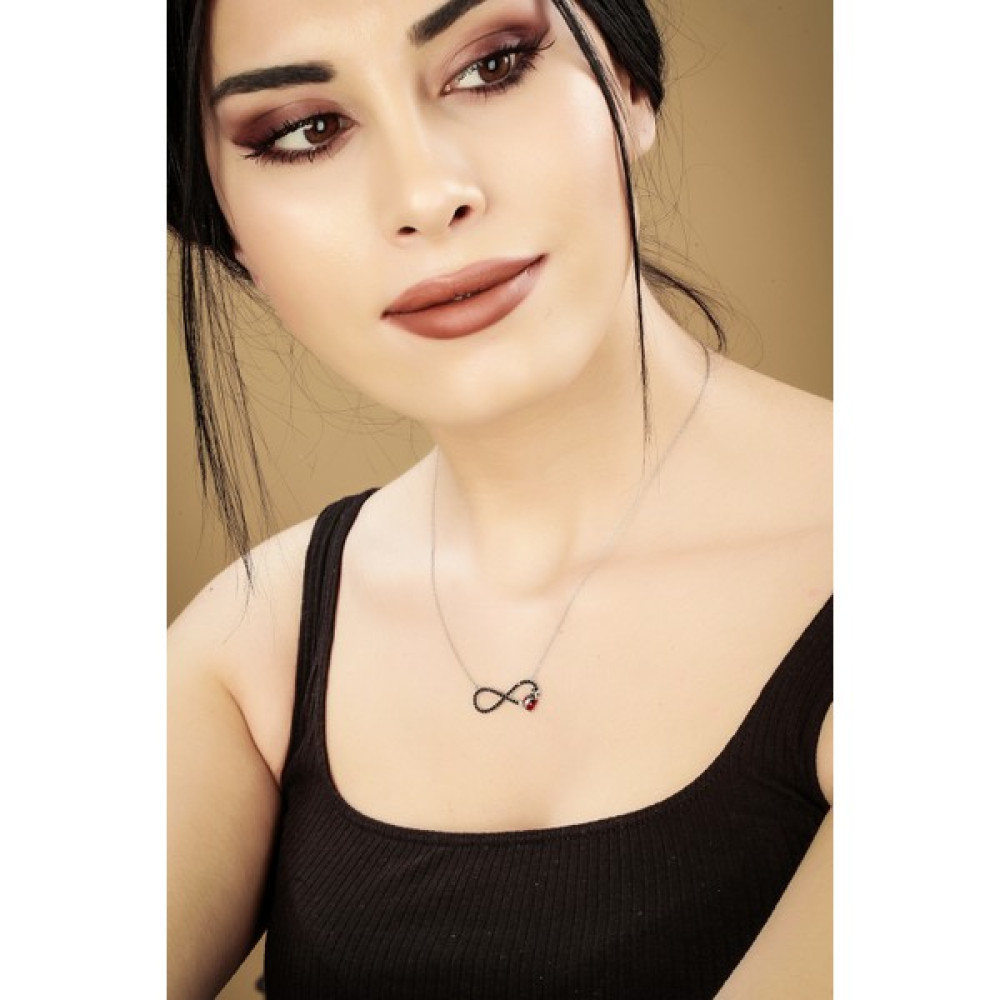 Doğan Silver Doğan Silvergümüş Uğur Böcekli Sonsuzluk Model Kolye DGN21235 - Kırmızı Gümüş Kolye Fiyatı