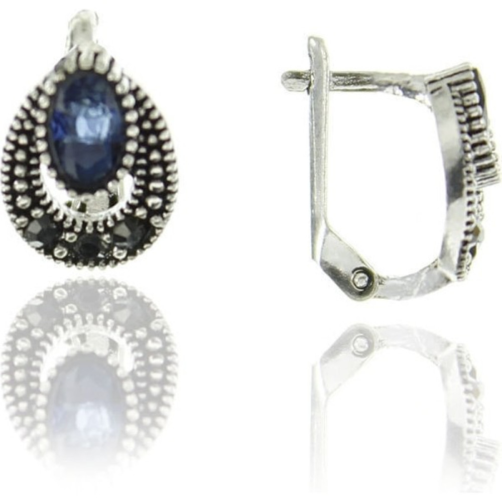 Doğan Silver Kadın Gümüş Markazit ve Kök Safir Taşlı Küpe DGN20461 Gümüş Küpe Fiyatı