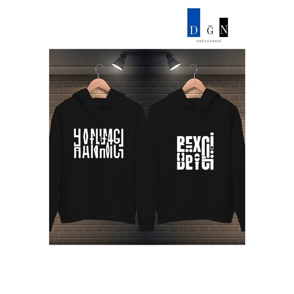 Doğannboss Hanımcı Beyci Sevgili Çift Kombini Katlamalı Tasarım Kapüşonlu Sweatshirt 2li Ürün XL/S Beden Bayan Sweatshirt Fiyatı