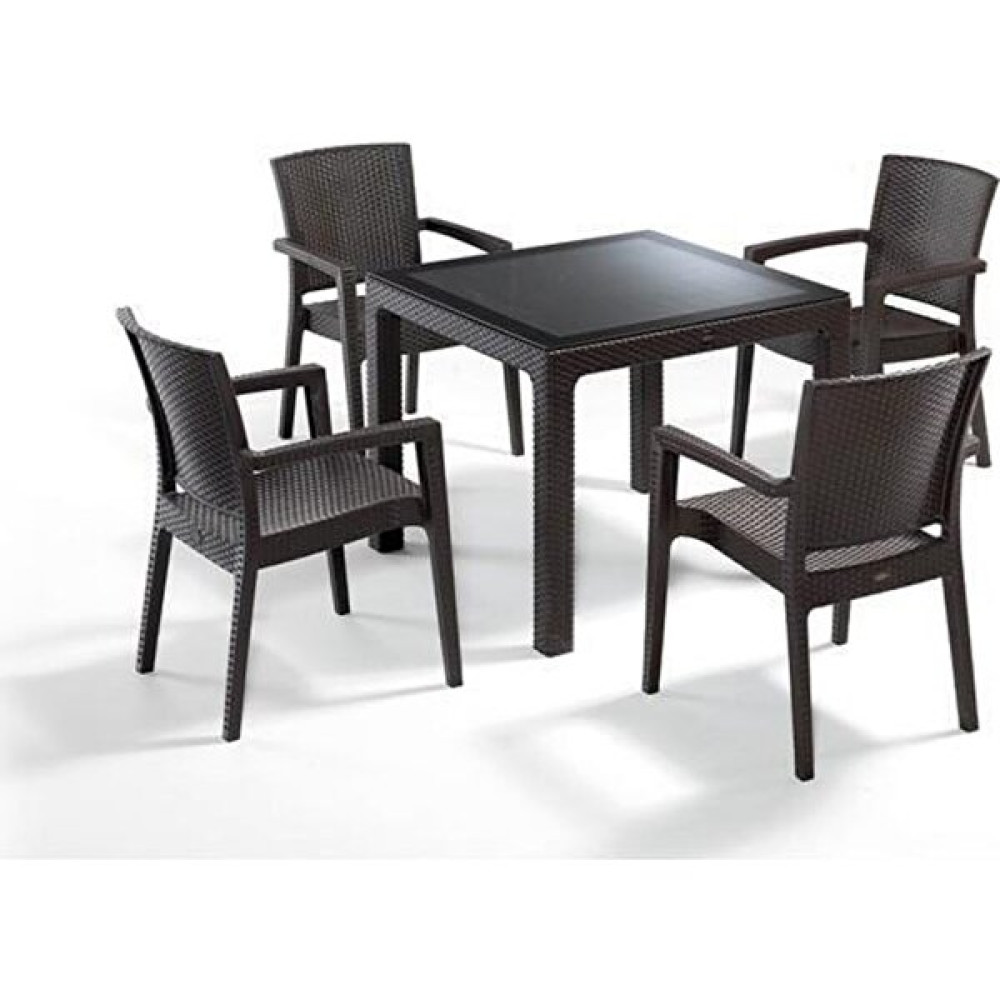 Dogant Ada 90X90 Camlı Sandalye 4 Rattan Sandalye Takım Bahçe Mobilyası Takımı Fiyatı