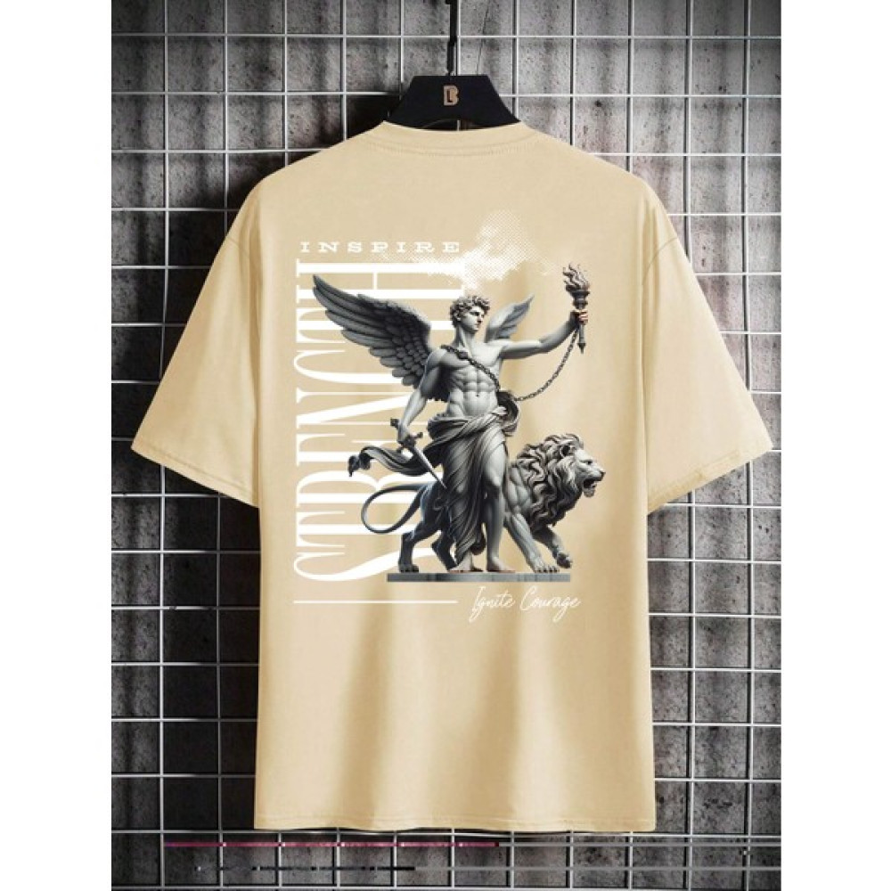 Dogfish Oversize Baskılı Bej Renk Salaş T-Shirt %100 Pamuk Erkek T-shirt Fiyatı