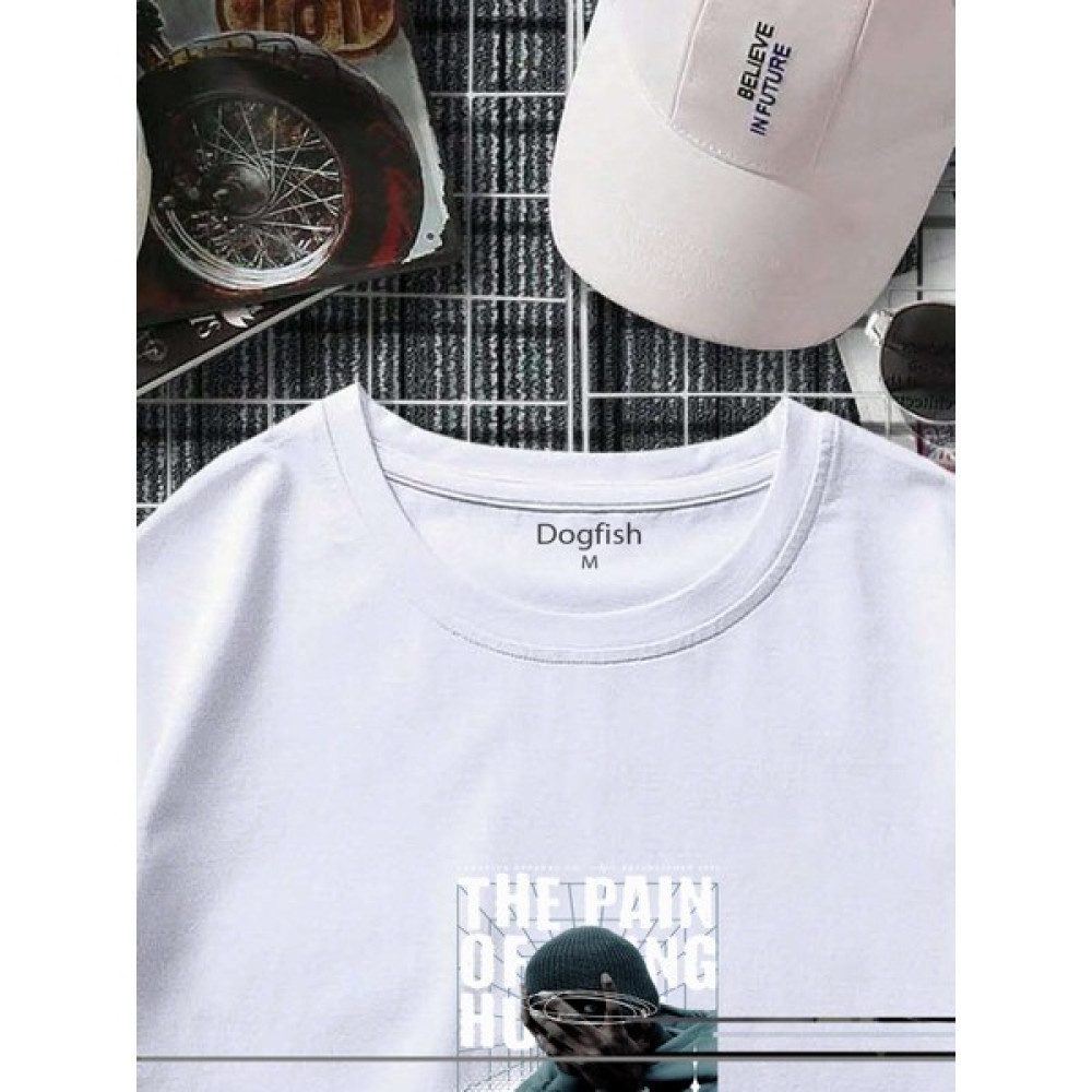 Dogfish Oversize Baskılı Beyaz Renk Salaş T-Shirt %100 Pamuk Erkek T-shirt Fiyatı