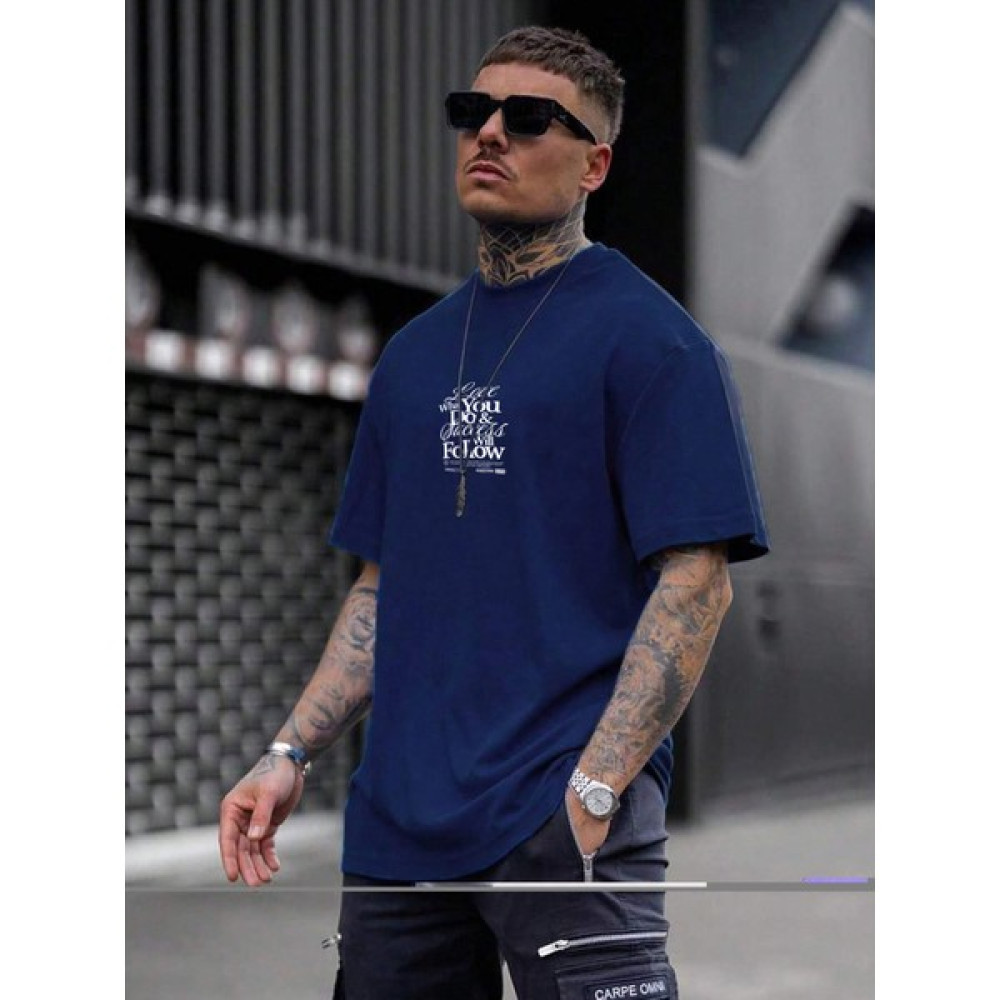 Dogfish Oversize Baskılı Lacivert Renk Salaş T-Shirt %100 Pamuk Erkek T-shirt Fiyatı