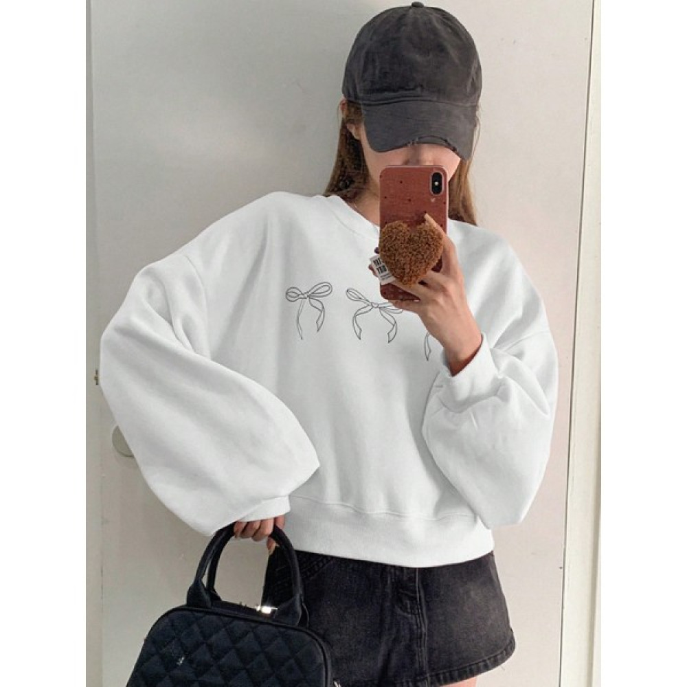 Dogfish Unisex Kadın Beyaz Kurdele Tie Baskılı Bisiklet Yaka Sweatshirt Oversize Bayan Sweatshirt Fiyatı