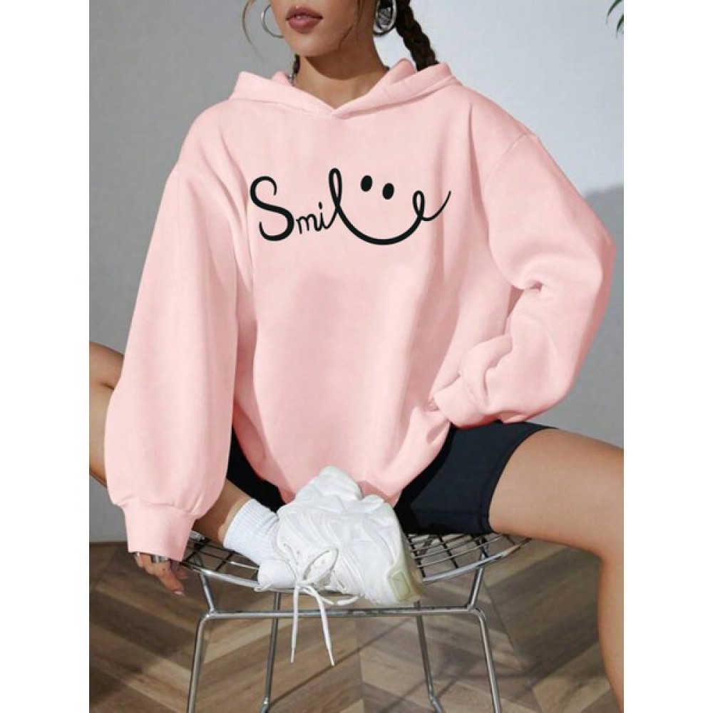 Dogfish Unisex Kadın Pembe Smile Baskılı Hoodie Oversize Kapüşonlu Bayan Sweatshirt Fiyatı