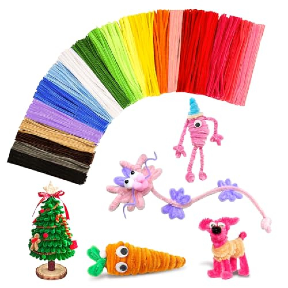 DOGNNAK Multi-Colored Chenille Stems Craft Supplies, Plastic Pipe Cleaners, 22 AWG, Craft Pipe Cleaners, Easter Basket Stuffers, Fidget Toys, Kids Crafts
