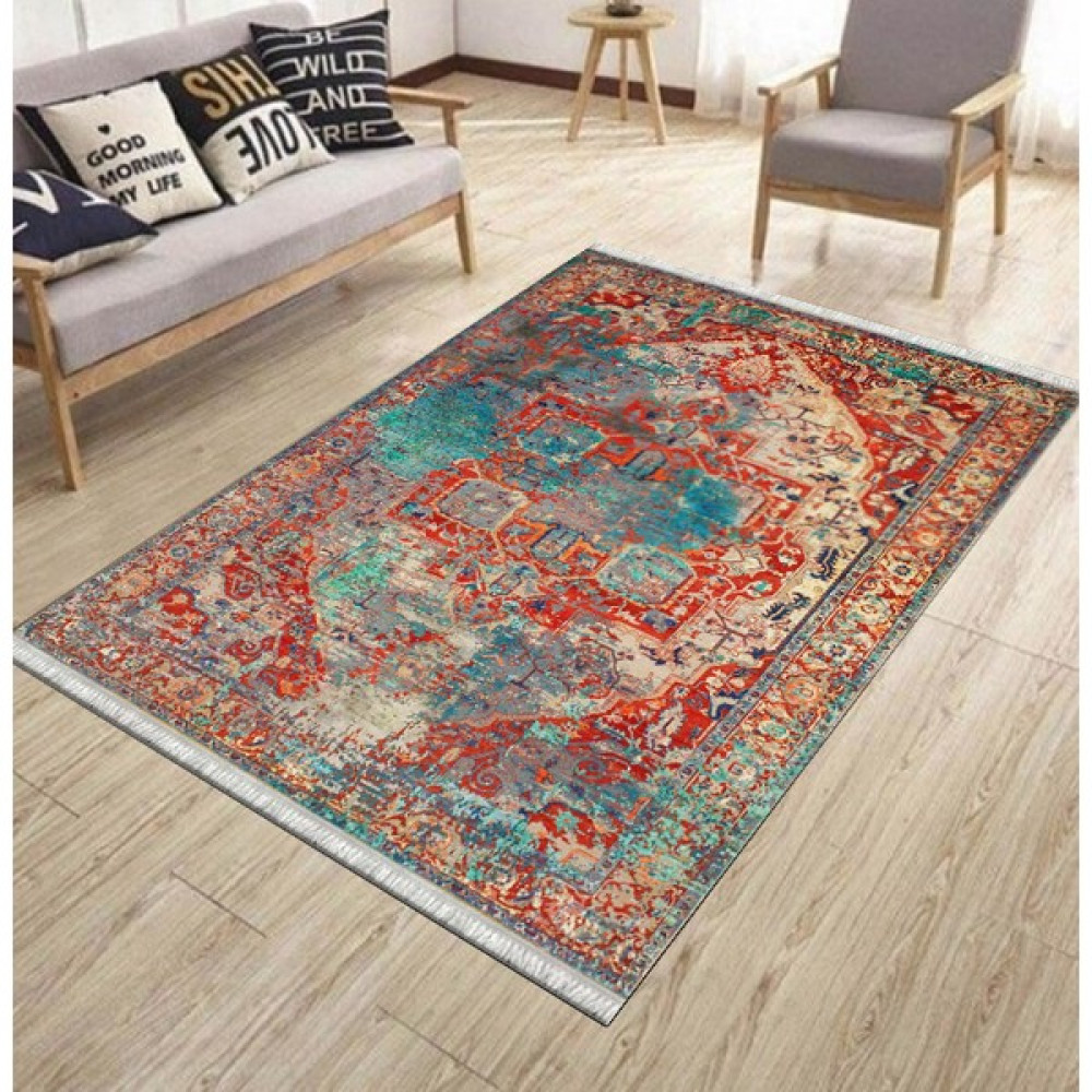 Dokuma Kaymaz Tabanlı Modern Yıkanabilir Halı ve Yolluk - 140 x 200 cm - Turuncu Kilim Fiyatı