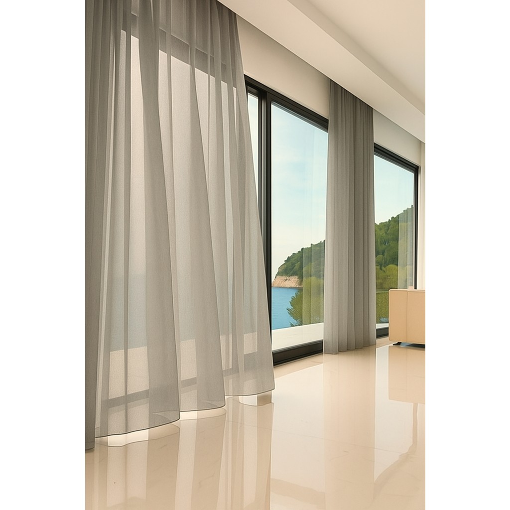 Dökümlü Düz Ipek Tül Perde - Taş Rengi - Pileli Dikim 1x2,5 Pile - 4216 - 220 x 260 cm Tül Perde Fiyatı
