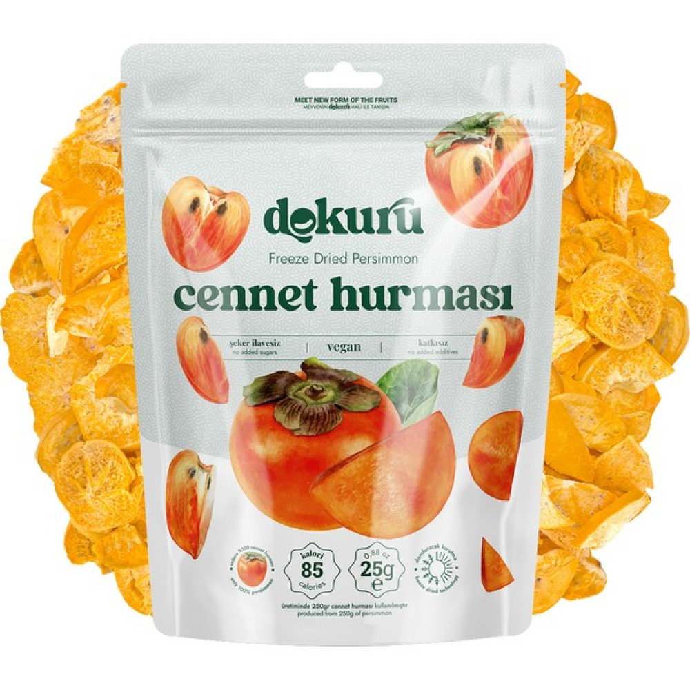 Dokuru Cennet Hurması Kuru Meyve Cipsi - Dondurularak Kurutulmuş Freeze Dried Çıtır Trabzon Hurması - 1 Adet Diğer Fiyatı