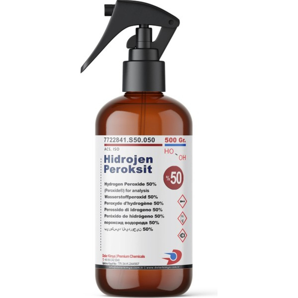 Dolar Kimya Hidrojen Peroksit %50 Sprey Başlıklı - 0.50 kg (Perhidrol) - 500 ml Hijyen ve Temizlik Fiyatı