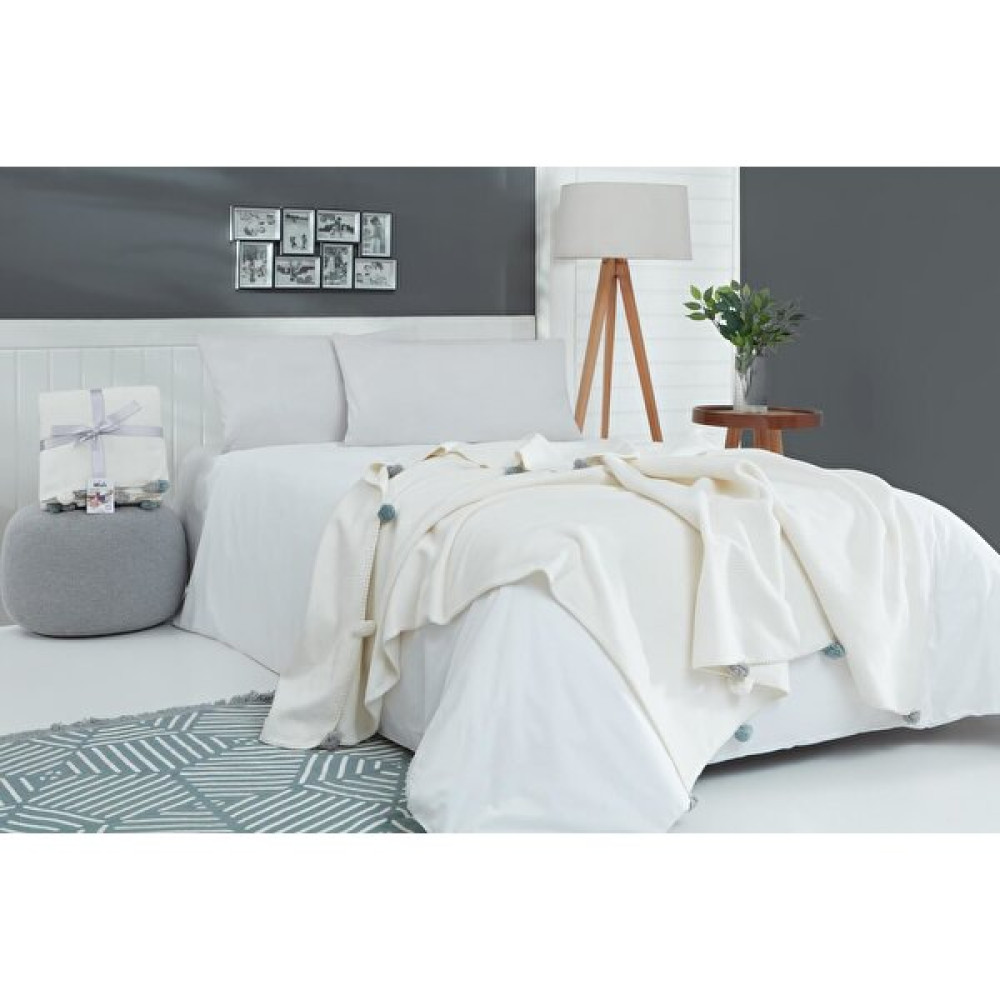 Dolce Bonita Home 150X200 Tek Kişilik Ponponlu Pike Battaniye Krem - 150 x 200 cm Battaniye Fiyatı