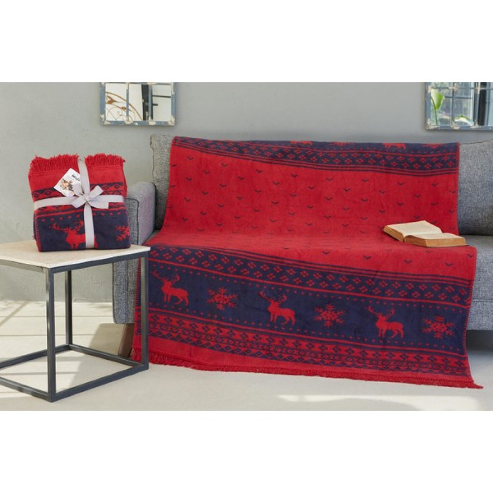 Dolce Bonita Home Pamuklu Tv Battaniye 127X155 Deer Kırmızı - 125 x 155 cm - Renkli Battaniye Fiyatı