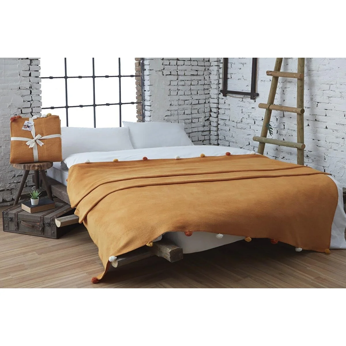Dolce Bonita Home Ponponlu Pike Battaniye 150x200 Sarı Karisikcokrenkli Battaniye Fiyatı