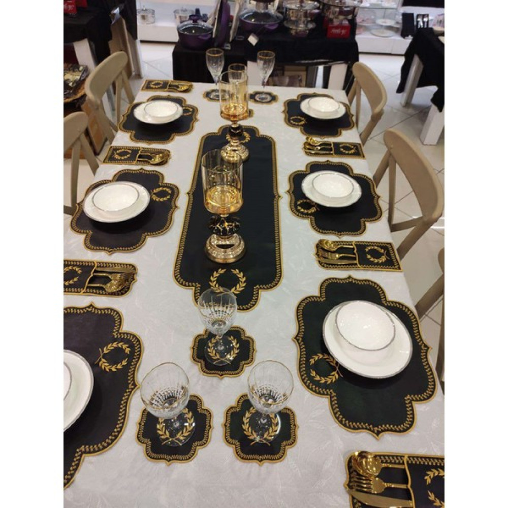 Dolce Mariee 19 Parça Amerikan Servis & Runner Set Siyah Gold Masa Örtüsü Fiyatı