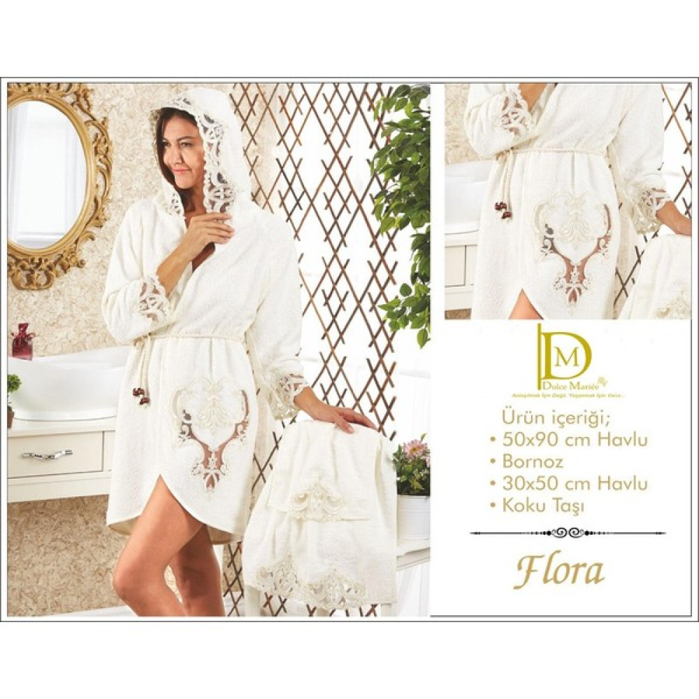 Dolce Mariee Flora Balayı Bornozu - Standart - Krem Bornoz Fiyatı