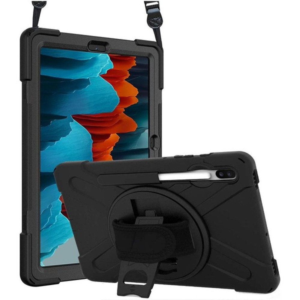 Dolia Samsung Galaxy Tab S7 Fe / S7 Plus / S8 Plus (12.4 Inç) ile Uyumlu Omuz Askılı ve El Kayışlı Zırhlı Tablet Kılıfı - Siyah Tablet Kılıfı Fiyatı