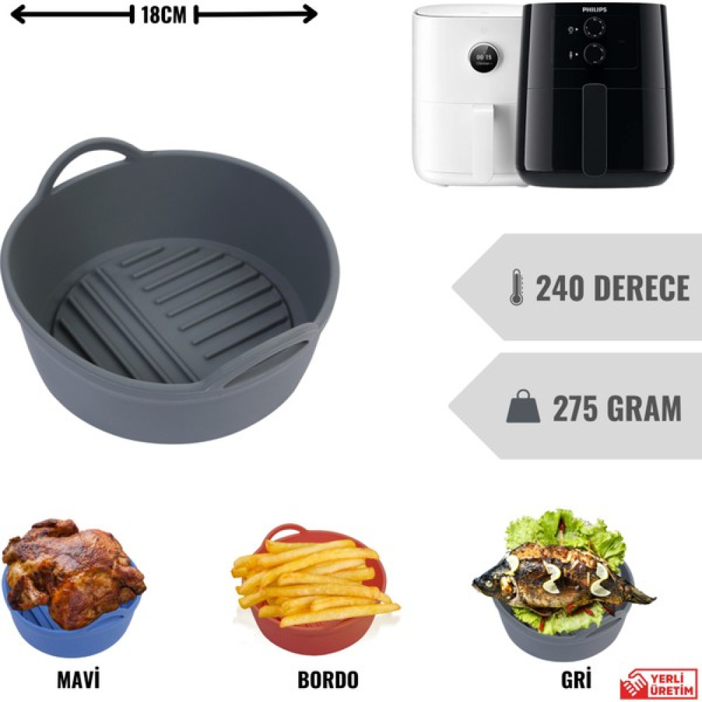 Dolphfin Air Fryer Silikon Pişirme Kabı Yemek ve Kek Kalıbı Xiaomi 3,5L ve Philips 4,1L Uyumlu Özel Tasarım - Gri Kek Kalıpları Fiyatı
