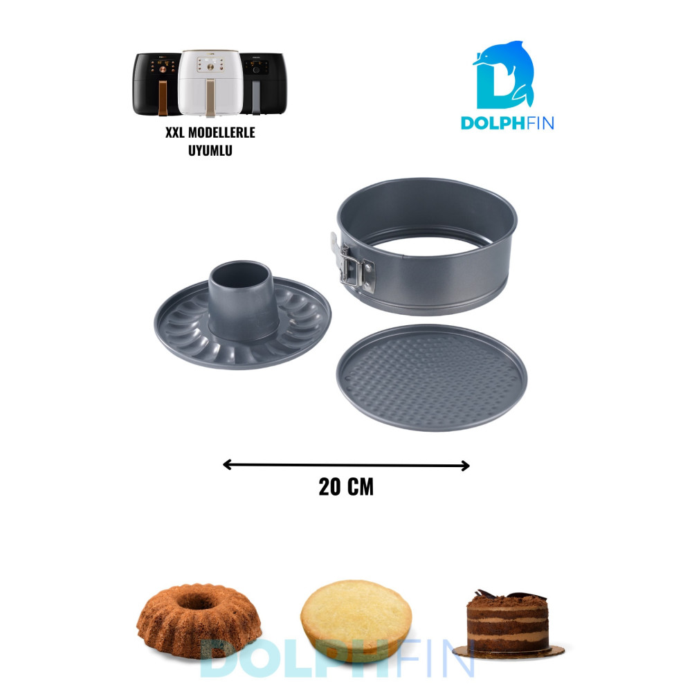 DolphFin Airfryer Karbon Çelik Kelepçeli Kek Kalıbı Philips Xxl Ile Uyumlu Fritöz Kek Kalıbı 20 Cm Kek Kalıpları Fiyatı