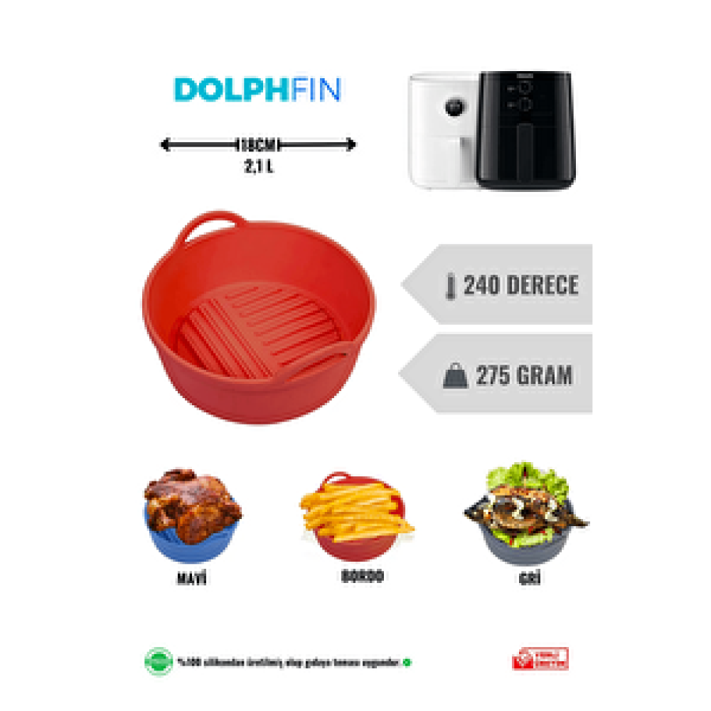 Dolphfin Airfryer Silikon Pişirme Kabı Xiaomi 3.5 Lt Ve Philips 4.1 Lt Uyumlu * Bordo Mutfak Gereçleri Fiyatı