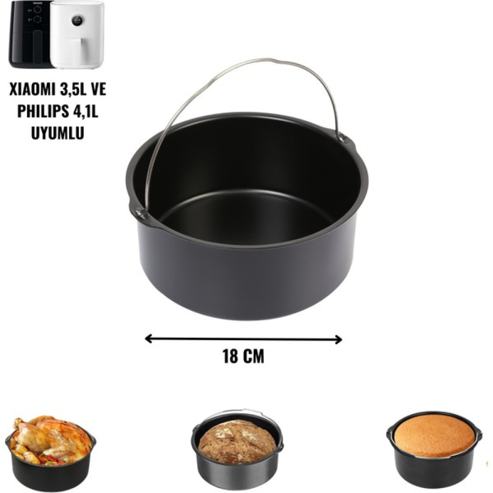 Dolphfin Tüm Fritözler İle Uyumlu Paslanmaz Çelik Air Fryer Kek, Ekmek, Turta Tavası Kek Kalıpları Fiyatı