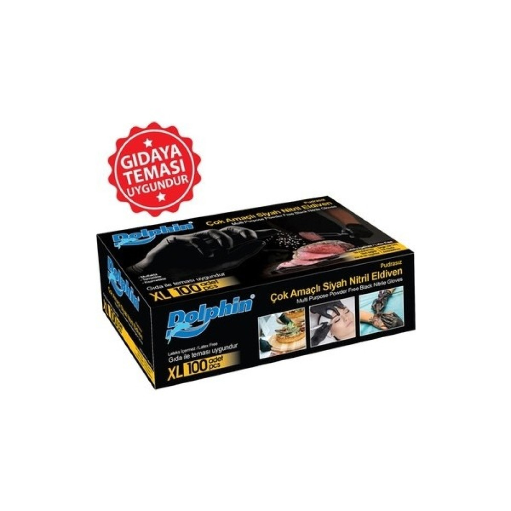 Dolphin 1 Paket Tek Kullanımlık Lateks Siyah Pudrasız Nitril Muayne Eldiveni Büyükboy Xl Temizlik Malzemeleri Fiyatı